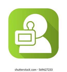 Videographer flat design long shadow icon. Vector silhouette symbol.