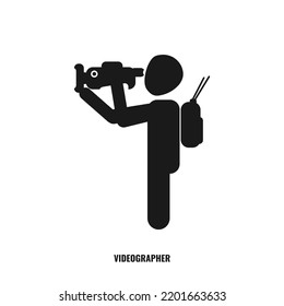 Videographer Icon Concept. Symbol Of A Cameraman Taking Live Streaming Video With A Professional Camcorder. Simple Illustration Symbol Of Human Activities Collection. Suitable For Many Purposes.