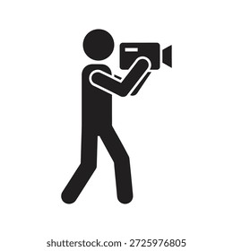Camarógrafo Video icono de filmación con cámara para la producción de películas periodismo de cine y difusión de medios de comunicación de rodaje de televisión lente