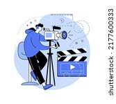 Videographer isolated cartoon vector illustrations. Man using camera, video making, filming event, production service, small business, self-employed specialist, freelance work vector cartoon.