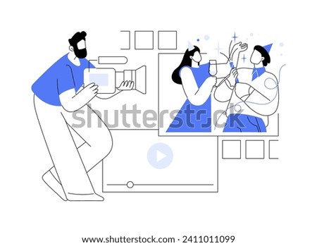 Videographer isolated cartoon vector illustrations. Man using camera, video making, filming event, production service, small business, self-employed specialist, freelance work vector cartoon.