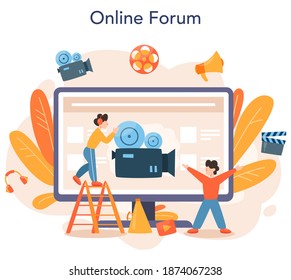 Videographer online service or platform. Movie and cinema industry. Online forum. Isolated vector illustration