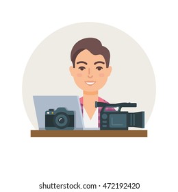 Videographer, photographer, clipmaker  vector illustration flat style