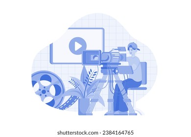 Videographer With Professional Studio Equipment