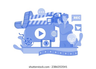 Videographer With Professional Studio Equipment