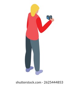 Videographer recording, holding video camera, isometric icon