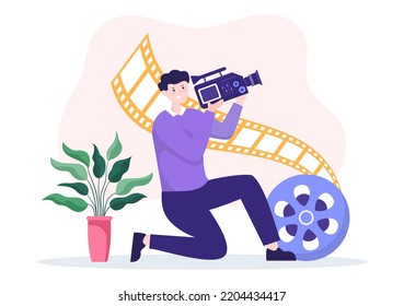 Videographer Services Template Hand Drawn Cartoon Flat Illustration with Record Video Production, Movie, Equipment and Cinema Industry Design