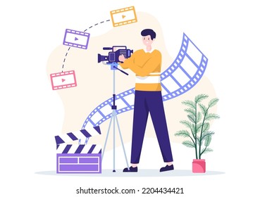 Videographer Services Template Hand Drawn Cartoon Flat Illustration with Record Video Production, Movie, Equipment and Cinema Industry Design