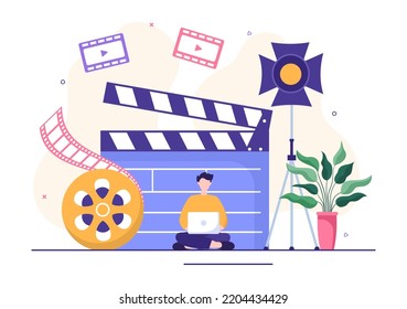 Videographer Services Template Hand Drawn Cartoon Flat Illustration with Record Video Production, Movie, Equipment and Cinema Industry Design