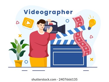 Videographer Services Vector Illustration with Record Video Production, Movie, Equipment and Cinema Industry in Flat Cartoon Background