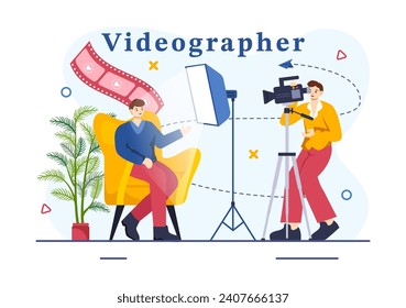 Videographer Services Vector Illustration with Record Video Production, Movie, Equipment and Cinema Industry in Flat Cartoon Background