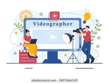 Videographer Services Vector Illustration with Record Video Production, Movie, Equipment and Cinema Industry in Flat Cartoon Background