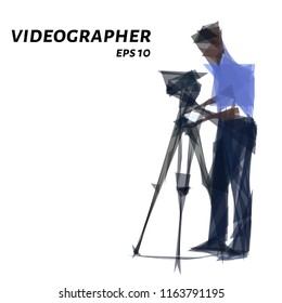 Videographer from triangles. Videographer low Paulie. Vector illustration
