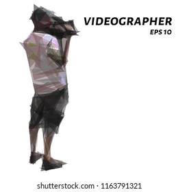 Videographer from triangles. Videographer low Paulie. Vector illustration