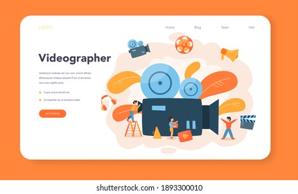 Videographer web banner or landing page. Movie and cinema industry. Making visual content for social media with special equipment. Isolated vector illustration