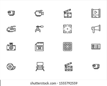 videography icon set vector illustration. contain such as camera, pod, take, chair, speaker and more