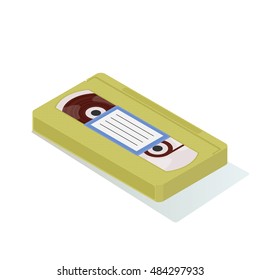 Videotape of the 1990s. Color vector isometric illustration