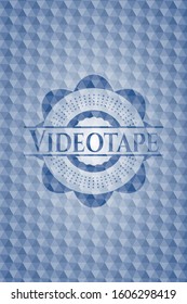Videotape blue badge with geometric pattern background. Vector Illustration. Detailed.