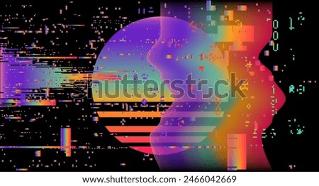 A viector illustration in the center of which is a neon circle, surrounded by visual disturbances in vibrant colors.