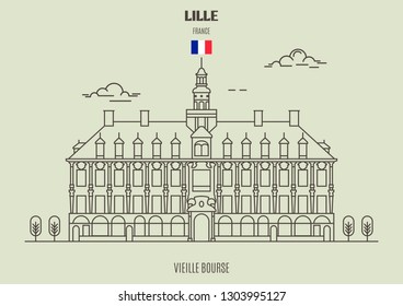 Vieille Bourse in Lille, France. Landmark icon in linear style