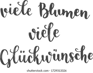 "Viele blumen" handgezeichnete Vektorbriefe in deutscher Sprache bedeutet "Viele Blumen viele Glückwünsche". Deutsche Handschrift isoliert auf Weiß. Moderne Kalligrafik 