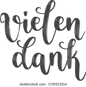 "Vielen dank", grabado a mano con letras vectoriales en alemán, en inglés significa "Muchas gracias". Letras alemanas aisladas en blanco. Arte de caligrafía moderna vectorial 