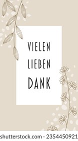 Vielen lieben Dank - text in German language - Thank you. Thank you card with floral Design in sand tones.