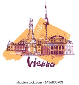 Vienna abstract color drawing. Vienna sketch vector illustration isolated on white background.