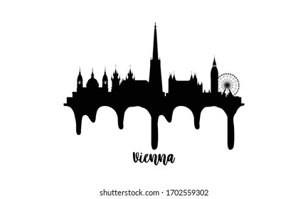 Vienna Austria black skyline silhouette vector illustration on white background with dripping ink effect.
