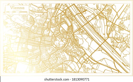 Vienna Austria City Map in Retro Style in Golden Color. Outline Map. Vector Illustration.