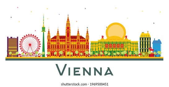 Vienna Austria City Skyline with Color Buildings Isolated on White. Vector Illustration. Business Travel and Tourism Concept with Historic Architecture. Vienna Cityscape with Landmarks.