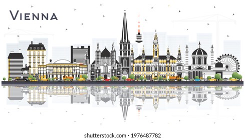 Vienna Austria City Skyline with Color Buildings and Reflections Isolated on White. Vector Illustration. Travel and Tourism Concept with Historic Architecture. Vienna Cityscape with Landmarks.