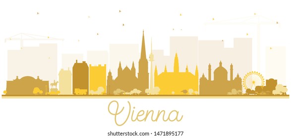 Vienna Austria City Skyline Silhouette with Golden Buildings Isolated on White. Vector Illustration. Business Travel and Tourism Concept with Historic Architecture. Vienna Cityscape with Landmarks.