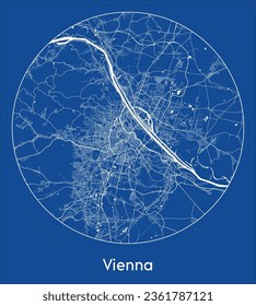 Vienna Austria Europe City Map blue print round Circle vector illustration