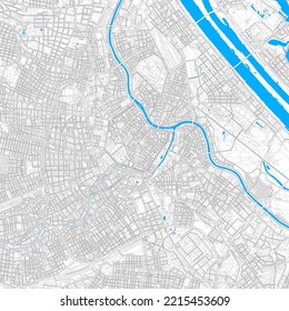 Vienna, Austria high resolution vector map with editable paths. Bright outlines for main roads. Use it for any printed and digital background. Blue shapes and lines for water.