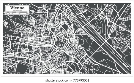 Vienna Austria Map in Retro Style. Vector Illustration. Outline Map.