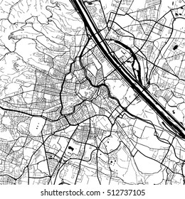 Vienna, Austria, Monochrome Map Artprint, Vector Outline Version, ready for color change, Separated On White