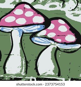 Vienna, Austria, October 06.2023. Mushroom drawings vector illustration