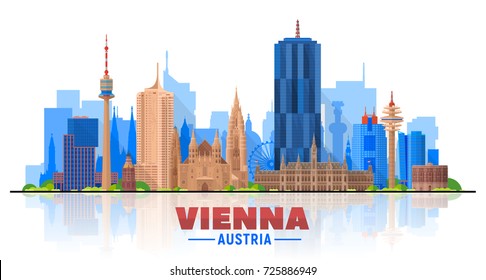 Vienna ( Austria ) skyline with panorama in white background. Vector Illustration. Business travel and tourism concept with modern buildings. Image for presentation, banner, web site.