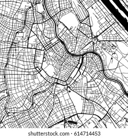 Vienna Austria Vector Map Monochrome Artprint, Vector Outline Version for Infographic Background, Black Streets and Waterways