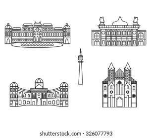 Vienna black silhouette city buildings vector line icon. Austria travel sightseeing.