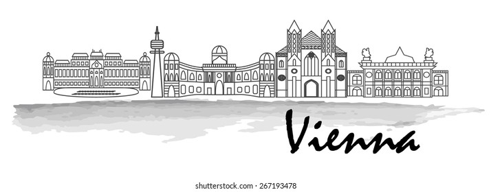 Vienna black silhouette city skyline vector icon in grayscale colors. Vienna sightseeing sign illustration.