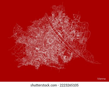 Vienna city map with roads and streets, Austria. Vector outline illustration.