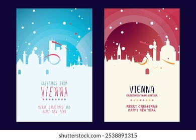 Vienna city poster with Christmas skyline, cityscape, landmarks. Winter Austria holiday, New Year vertical vector layout for brochure, website, flyer, leaflet, card