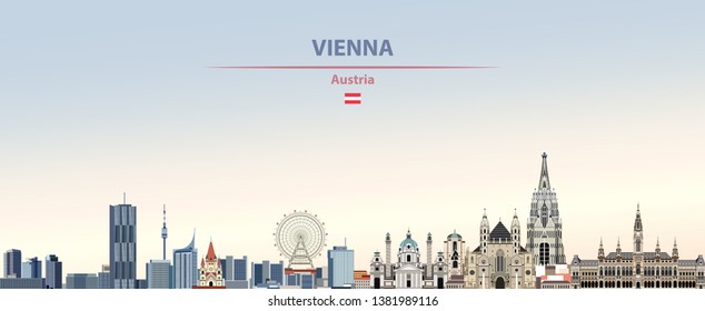 Vienna city skyline on colorful gradient beautiful daytime background. Vector illustration
