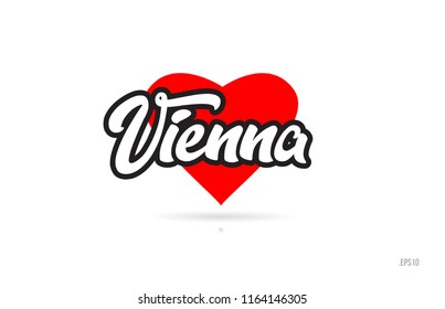 vienna city text design with red heart typographic icon design suitable for touristic promotion