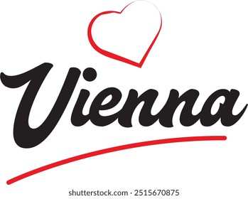 Viena cidade texto design com coração vermelho ícone tipográfico adequado para promoção turística