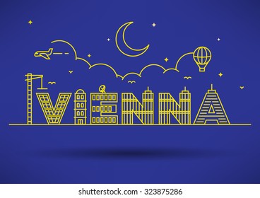 Vienna City Typography Design with Building Letters
