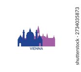 Vienna cityscape, skyline, panoramic vector logo, icon, clipart. Austria city emblem contour with landmarks and buildings silhouettes