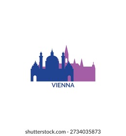 Vienna cityscape, skyline, panoramic vector logo, icon, clipart. Austria city emblem contour with landmarks and buildings silhouettes